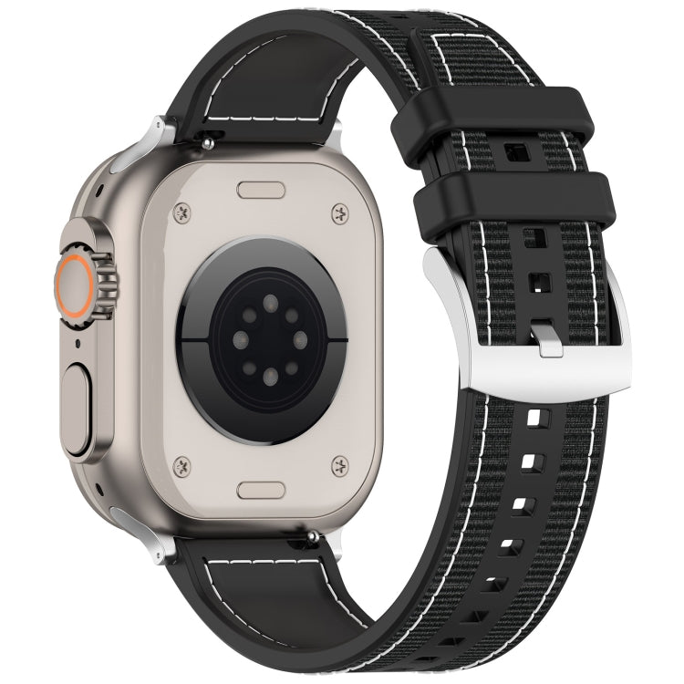 For Apple Watch SE 2022 44mm Official Buckle Hybrid Nylon Braid Silicone Watch Band(Black) - Watch Bands by PMC TechLife | Online Shopping South Africa | PMC TechLife