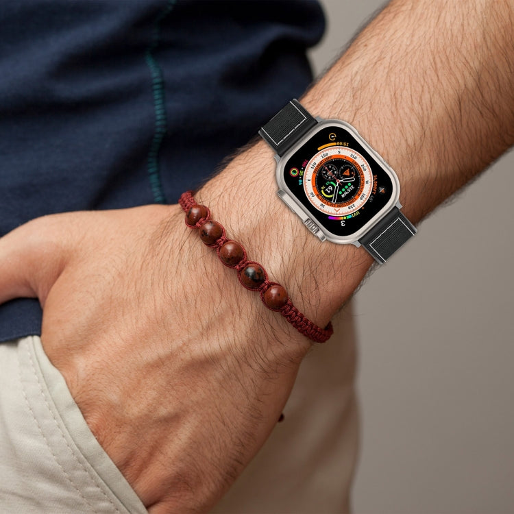 For Apple Watch Series 8 45mm Official Buckle Hybrid Nylon Braid Silicone Watch Band(Black) - Watch Bands by PMC TechLife | Online Shopping South Africa | PMC TechLife