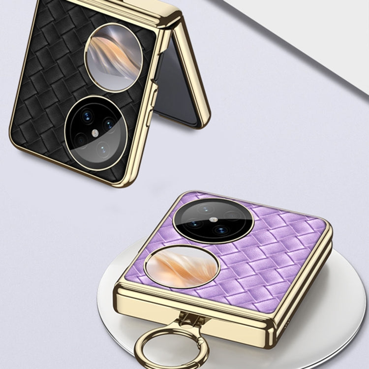 For Huawei Pocket 2 GKK Magnetic Shaft Electroplated Plain Leather Woven Texture Phone Case with Ring(Purple) - free shipping - PMC Jewellery - Order now!