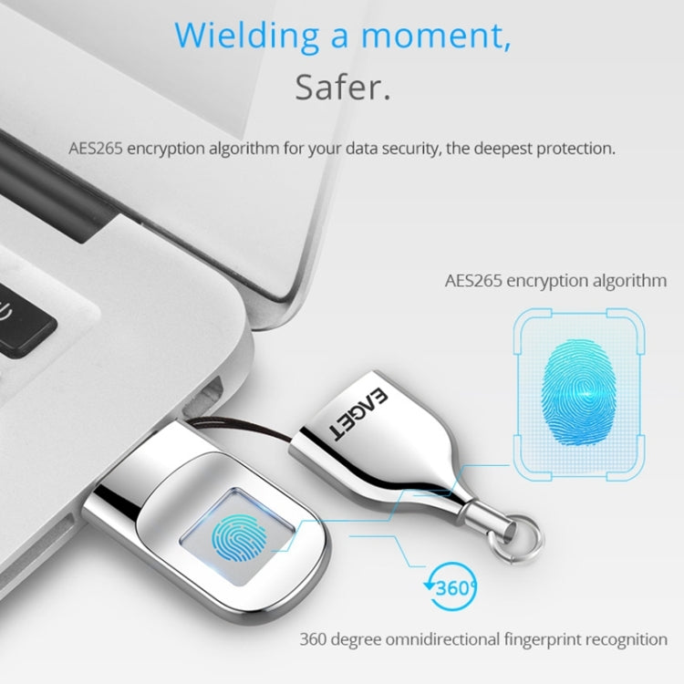 EAGET FU5 64G USB 2.0 Interface Metal Flash U Disk with Fingerprint Identification - free shipping - PMC Jewellery - Order now!