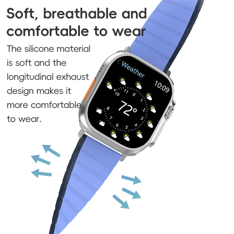 For Apple Watch SE 2022 44mm ZGA Two Color Magnetic Silicone Watch Band(Dark Blue+Light Blue) - free shipping - PMC TechLife - Order now!