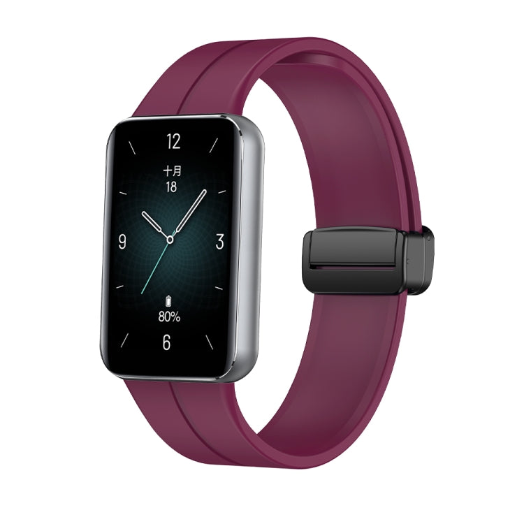 For Honor Band 9 Magnetic Folding Black Buckle Silicone Watch Band(Wine Red) - Watch Bands by PMC TechLife | Online Shopping South Africa | PMC TechLife