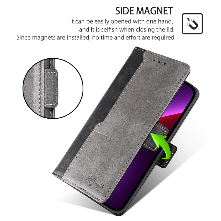 For Motorola Moto G Play 4G 2024 Contrast Color Side Buckle Leather Phone Case(Black + Grey) - Motorola Cases by PMC Jewellery | Online Shopping South Africa | PMC Jewellery | Buy Now Pay Later Mobicred