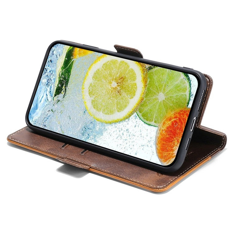 For Motorola Edge 5G 2024 Contrast Color Side Buckle Leather Phone Case(Light Brown + Green) - Motorola Cases by PMC Jewellery | Online Shopping South Africa | PMC Jewellery | Buy Now Pay Later Mobicred