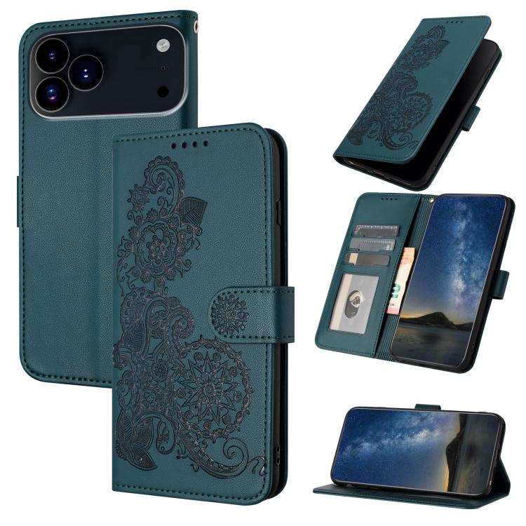 For iPhone 17 Pro Datura Flower Embossed Flip Leather Phone Case(Dark Green) - free shipping - PMc TechLife - Order now!