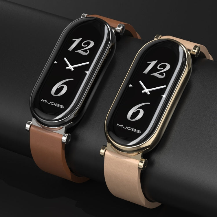 For Xiaomi Mi Band 8 / 9 / 9 NFC Mijobs GT4 First Layer Cowhide Watch Band(White Silver) - Watch Bands by MIJOBS | Online Shopping South Africa | PMc TechLife | Buy Now Pay Later Mobicred