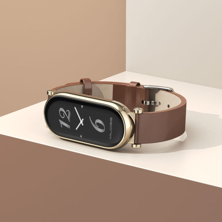 For Xiaomi Smart Band 10 / 9 / 8 Mijobs GT4 First Layer Cowhide Watch Band(Brown Light Gold) - free shipping - PMc TechLife - Order now!