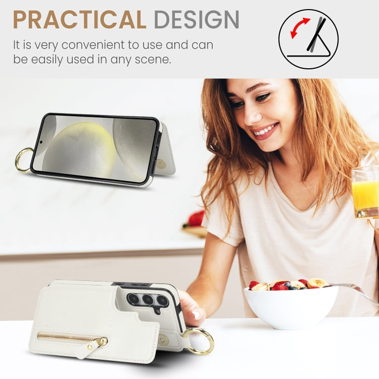 For Samsung Galaxy S24 5G Litchi Texture Zipper Double Buckle Card Bag Phone Case(White) - free shipping - PMC Jewellery - Order now!