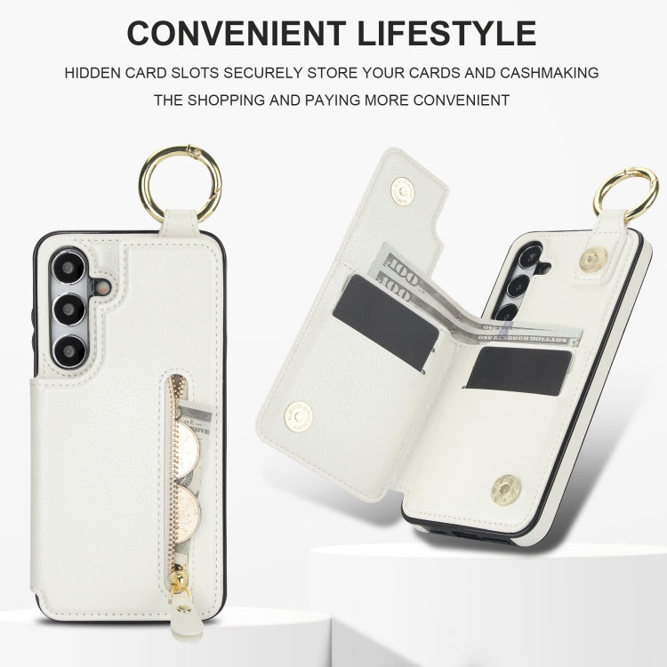 For Samsung Galaxy S24 5G Litchi Texture Zipper Double Buckle Card Bag Phone Case(White) - free shipping - PMC Jewellery - Order now!