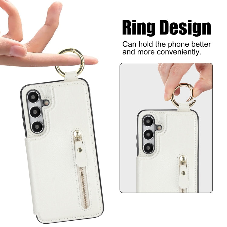 For Samsung Galaxy S24 5G Litchi Texture Zipper Double Buckle Card Bag Phone Case(White) - free shipping - PMC Jewellery - Order now!