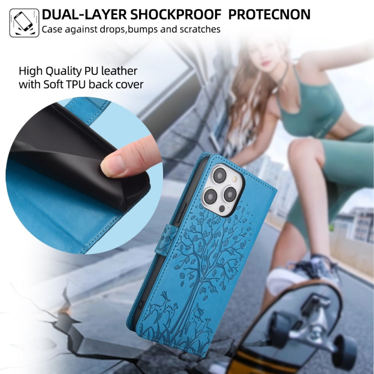 For Sony Xperia 10 V Tree & Deer Embossed Leather Phone Case(Blue) - Sony Cases by PMC TechLife | Online Shopping South Africa | PMC TechLife | Buy Now Pay Later Mobicred