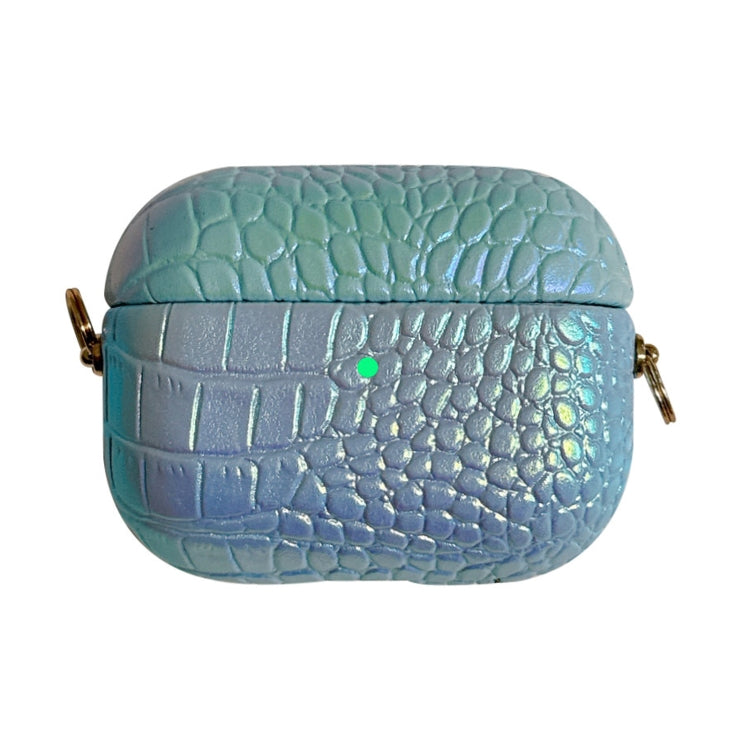 For AirPods Pro Colorful Crocodile Pattern PC Earphone Case with Anti-lost Metal Long Chain(Light Blue) - For AirPods Pro by PMC Jewellery | Online Shopping South Africa | PMC Jewellery | Buy Now Pay Later Mobicred