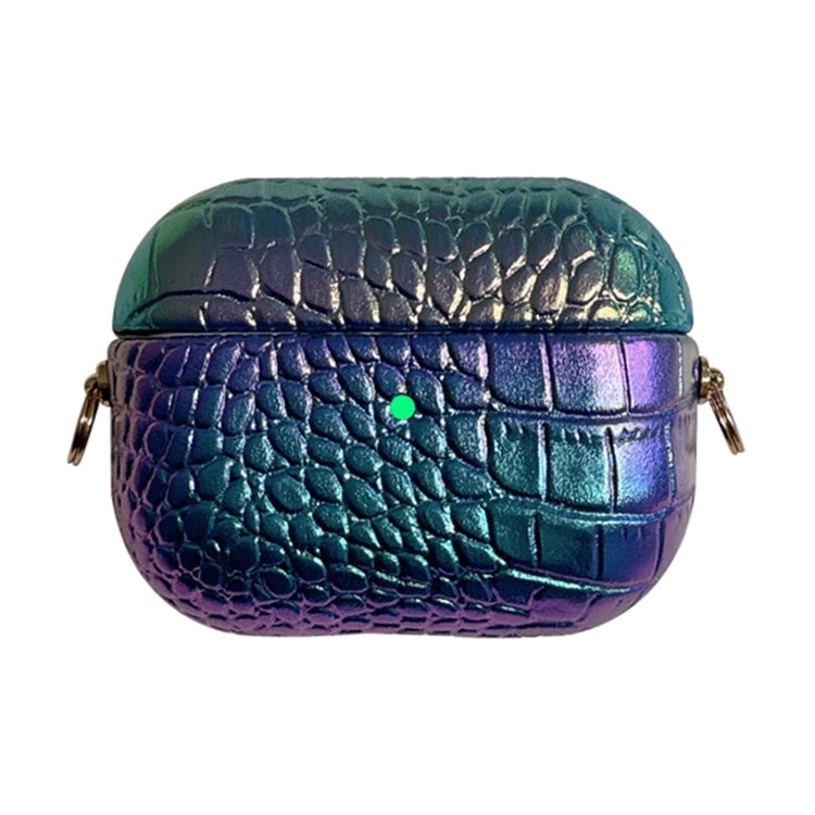 For AirPods Pro Colorful Crocodile Pattern PC Earphone Case with Anti-lost Metal Long Chain(Dark Blue) - For AirPods Pro by PMC Jewellery | Online Shopping South Africa | PMC Jewellery | Buy Now Pay Later Mobicred