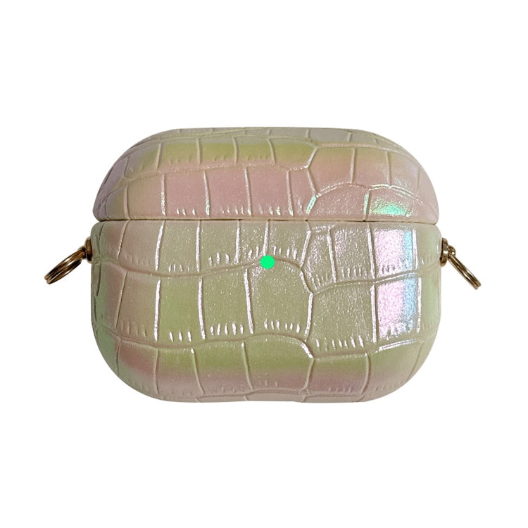 For AirPods Pro 2 Colorful Crocodile Pattern PC Earphone Case with Anti-lost Metal Long Chain(Rose Gold) - For AirPods Pro 2 by PMC Jewellery | Online Shopping South Africa | PMC Jewellery | Buy Now Pay Later Mobicred