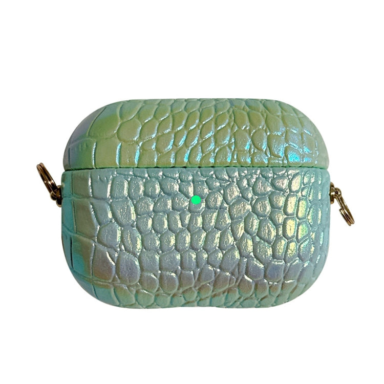 For AirPods Pro 2 Colorful Crocodile Pattern PC Earphone Case with Anti-lost Metal Long Chain(Green) - For AirPods Pro 2 by PMC Jewellery | Online Shopping South Africa | PMC Jewellery | Buy Now Pay Later Mobicred
