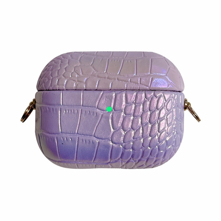 For AirPods Pro 2 Colorful Crocodile Pattern PC Earphone Case with Anti-lost Metal Long Chain(Purple) - For AirPods Pro 2 by PMC Jewellery | Online Shopping South Africa | PMC Jewellery | Buy Now Pay Later Mobicred