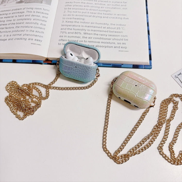 For AirPods Pro 2 Colorful Crocodile Pattern PC Earphone Case with Anti-lost Metal Long Chain(Green) - For AirPods Pro 2 by PMC Jewellery | Online Shopping South Africa | PMC Jewellery | Buy Now Pay Later Mobicred