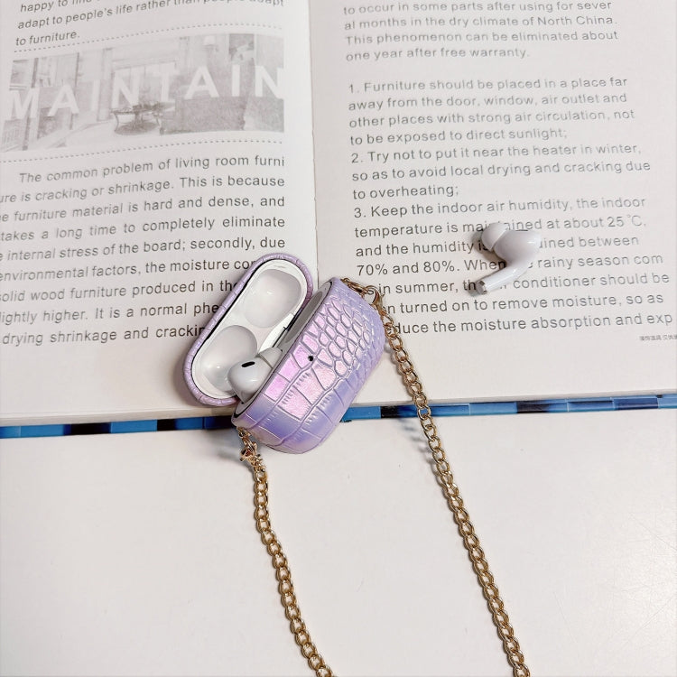 For AirPods Pro Colorful Crocodile Pattern PC Earphone Case with Anti-lost Metal Long Chain(Rose Gold) - For AirPods Pro by PMC Jewellery | Online Shopping South Africa | PMC Jewellery | Buy Now Pay Later Mobicred