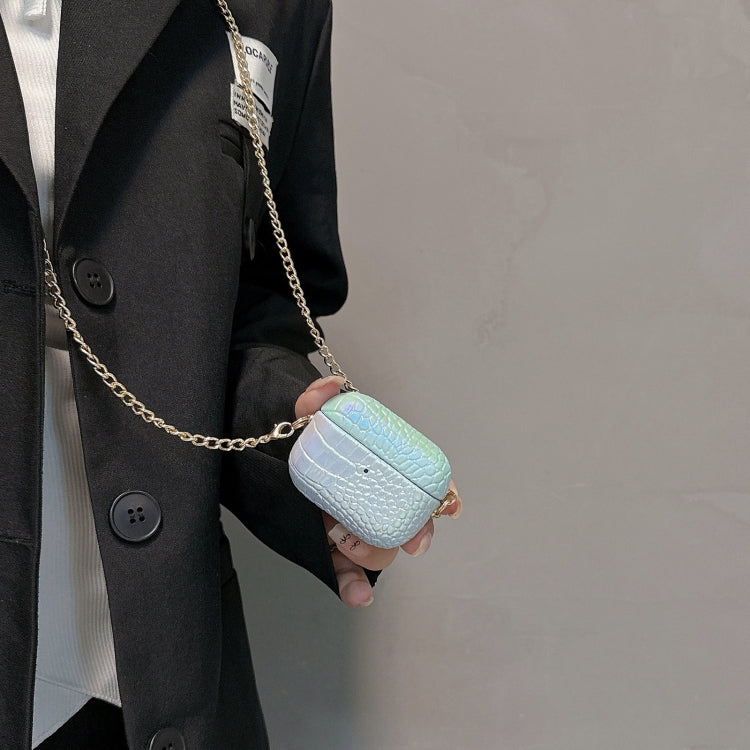 For AirPods Pro 2 Colorful Crocodile Pattern PC Earphone Case with Anti-lost Metal Long Chain(Light Blue) - For AirPods Pro 2 by PMC Jewellery | Online Shopping South Africa | PMC Jewellery | Buy Now Pay Later Mobicred