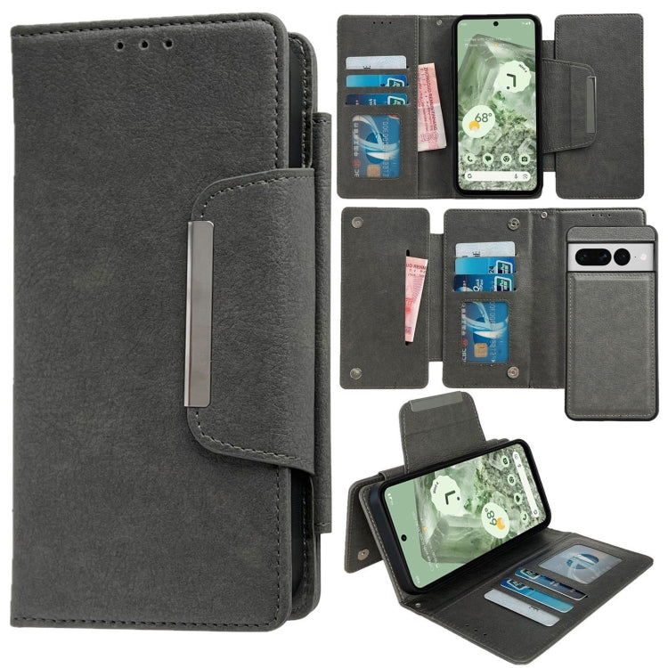For Google Pixel 7 Pro Multifunctional 7-Card Wallet Leather Phone Case(Grey) - Google Cases by PMC TechLife | Online Shopping South Africa | PMC TechLife | Buy Now Pay Later Mobicred