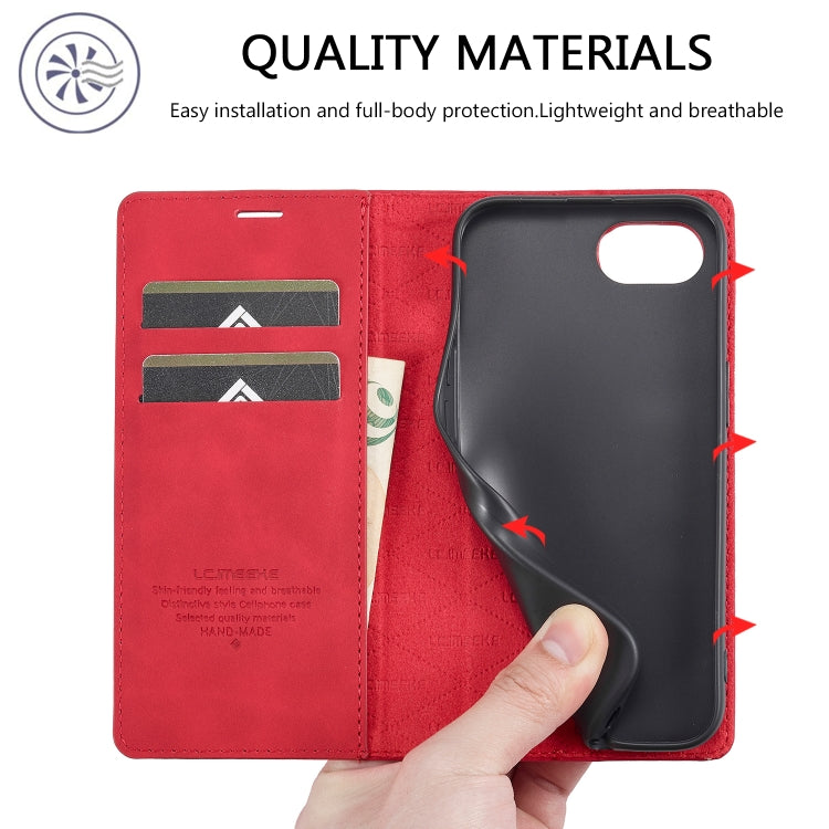 For iPhone 16e LC.IMEEKE Strong Magnetism Microfiber Leather Phone Case(Red) - iPhone 16e Cases by LC.IMEEKE | Online Shopping South Africa | PMC TechLife | Buy Now Pay Later Mobicred