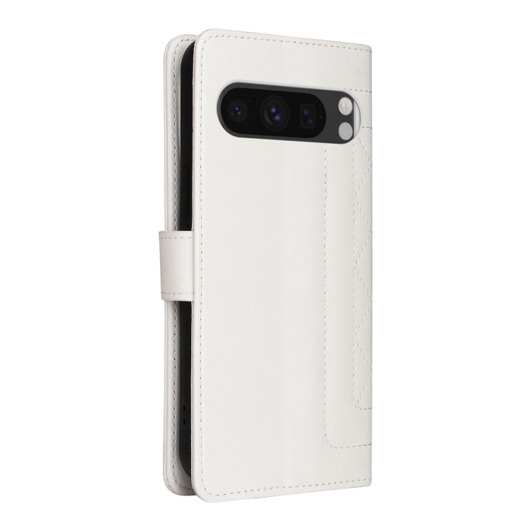 For Google Pixel 9 Pro Diamond Lattice Leather Flip Phone Case(White) - Google Cases by PMC TechLife | Online Shopping South Africa | PMC TechLife | Buy Now Pay Later Mobicred