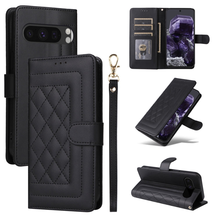 For Google Pixel 9 Pro Diamond Lattice Leather Flip Phone Case(Black) - Google Cases by PMC TechLife | Online Shopping South Africa | PMC TechLife | Buy Now Pay Later Mobicred
