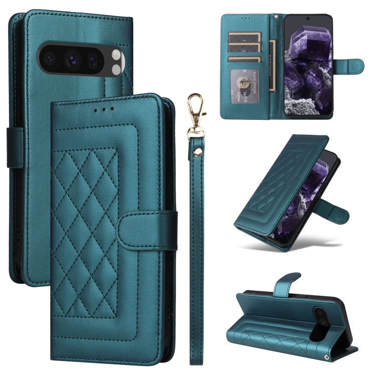 For Google Pixel 9 Pro Diamond Lattice Leather Flip Phone Case(Green) - Google Cases by PMC TechLife | Online Shopping South Africa | PMC TechLife | Buy Now Pay Later Mobicred