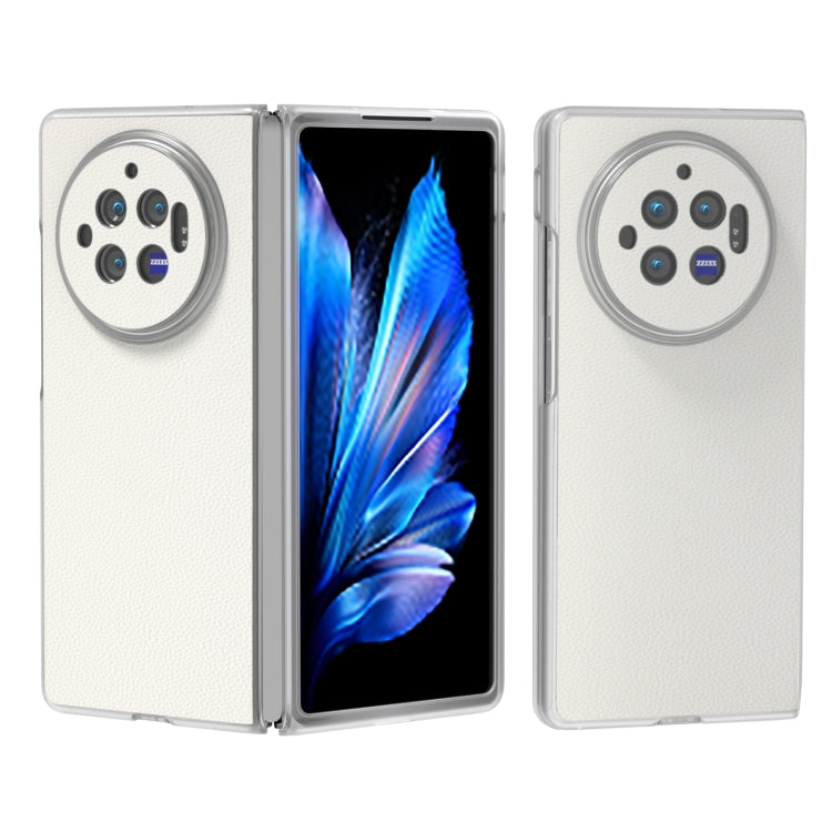 For vivo X Fold3 ABEEL Genuine Leather Elegant Frosted Transparent Edge Phone Case(White) - vivo Cases by PMC TechLife | Online Shopping South Africa | PMC TechLife | Buy Now Pay Later Mobicred