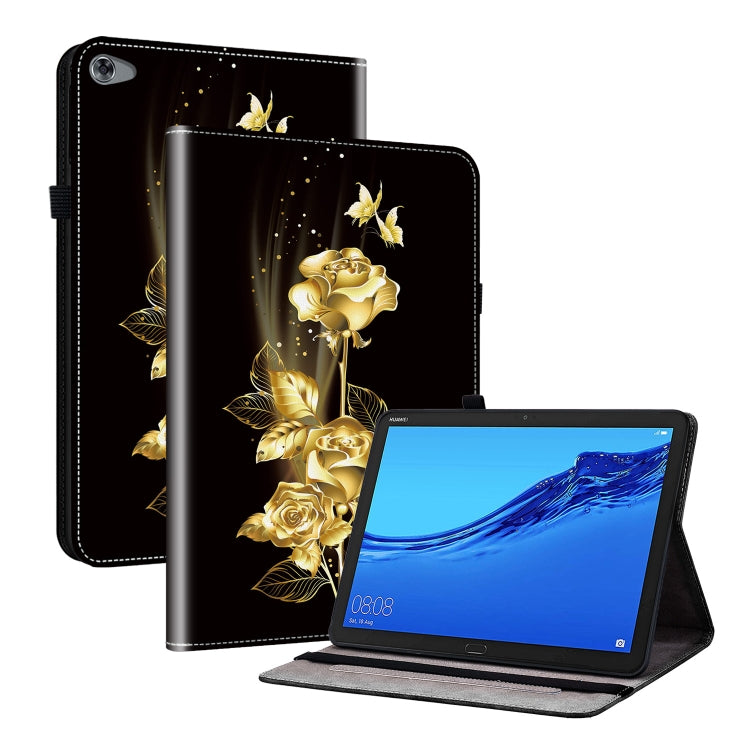 For Huawei MediaPad M5 Lite 10 / C5 10.1 Crystal Texture Painted Leather Smart Tablet Case(Gold Butterfly Rose) - Huawei by PMC TechLife | Online Shopping South Africa | PMC TechLife | Buy Now Pay Later Mobicred