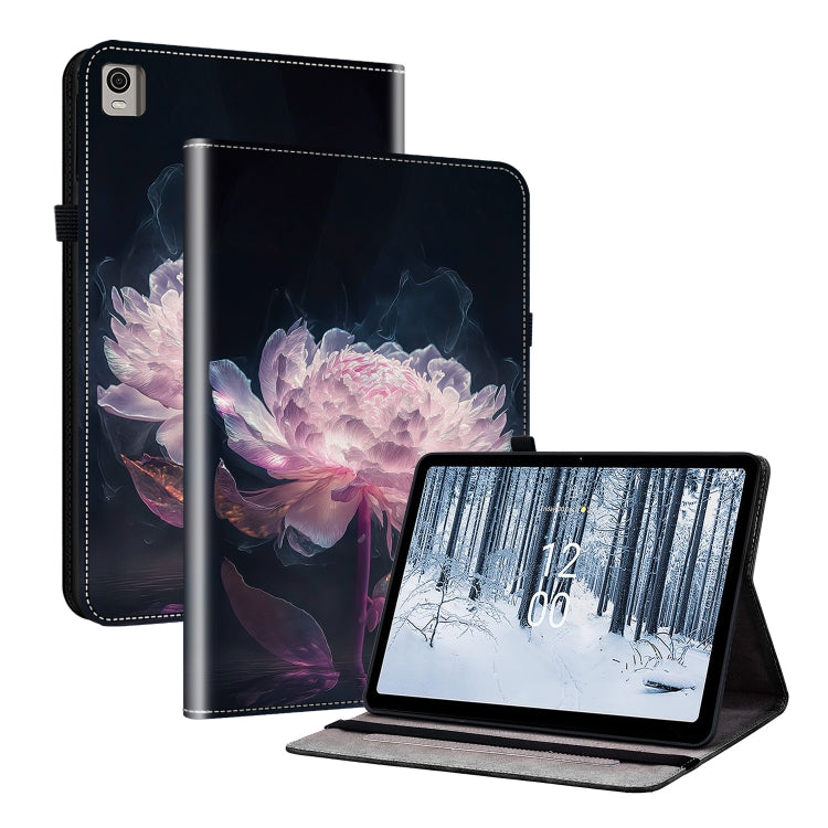 For Nokia T21 Crystal Texture Painted Leather Tablet Case(Purple Peony) - Nokia by PMC TechLife | Online Shopping South Africa | PMC TechLife | Buy Now Pay Later Mobicred