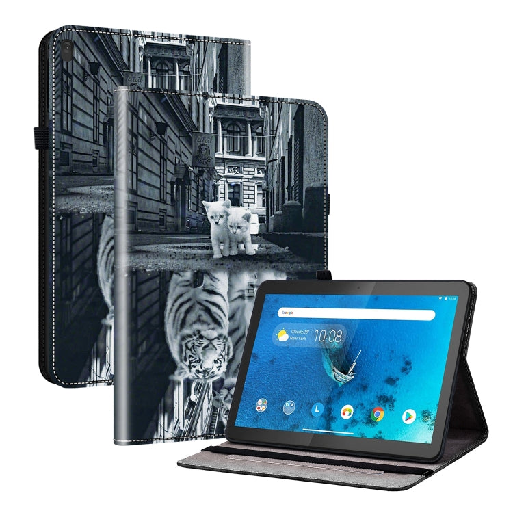 For Lenovo Tab M10 X605 / M10 HD X505 Crystal Texture Painted Leather Tablet Case(Cat Reflection Tiger) - Lenovo by PMC TechLife | Online Shopping South Africa | PMC TechLife | Buy Now Pay Later Mobicred
