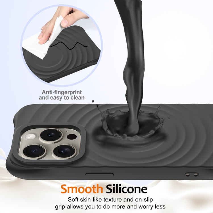 For iPhone 16 Pro Max Wave Texture MagSafe Magnetic Liquid Silicone Phone Case(Black) - free shipping - PMC Jewellery - Order now!