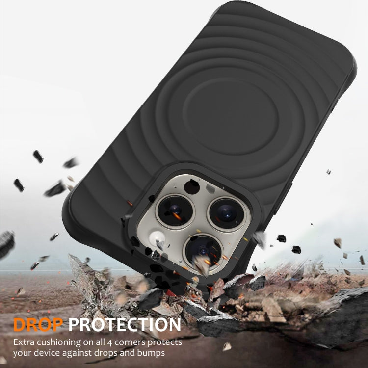 For iPhone 16 Pro Max Wave Texture MagSafe Magnetic Liquid Silicone Phone Case(Black) - free shipping - PMC Jewellery - Order now!