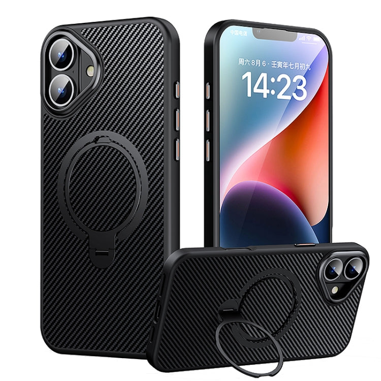 For iPhone 16 Plus Double Ring MagSafe Holder Carbon Fiber Phone Case(Black) - iPhone 16 Plus Cases by PMC TechLife | Online Shopping South Africa | PMC TechLife | Buy Now Pay Later Mobicred