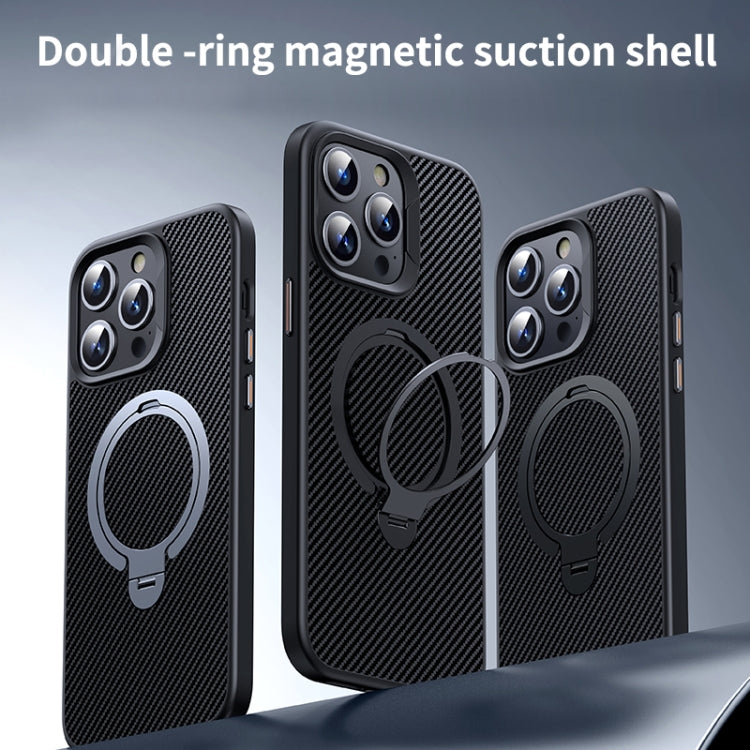 For iPhone 16 Plus Double Ring MagSafe Holder Carbon Fiber Phone Case(Black) - iPhone 16 Plus Cases by PMC TechLife | Online Shopping South Africa | PMC TechLife | Buy Now Pay Later Mobicred