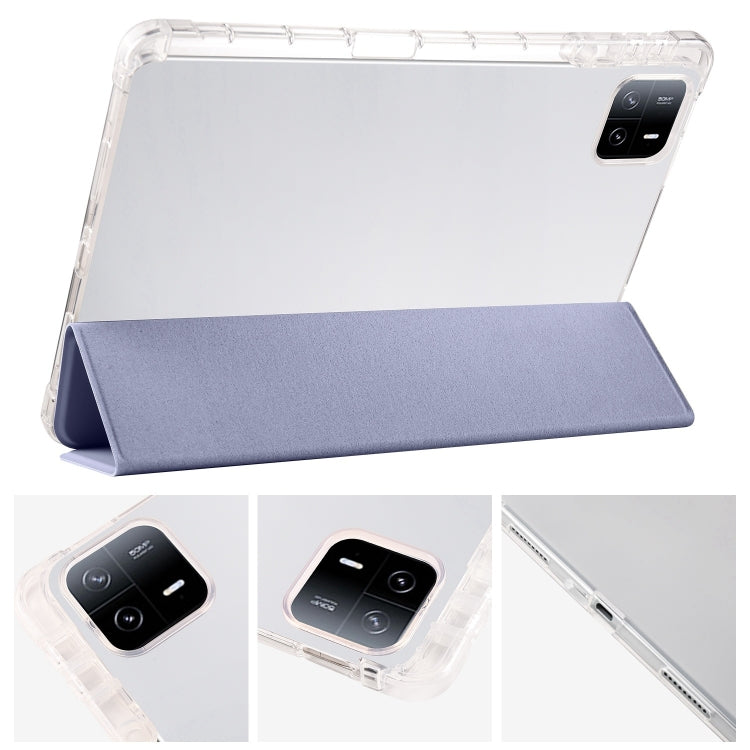 For iPad Air 11 2025 / 2024 3-fold Clear TPU Smart Leather Tablet Case with Pen Slot(Lavender Purple) - iPad Air 11 2025 / 2024 Cases by PMC TechLife | Online Shopping South Africa | PMC TechLife | Buy Now Pay Later Mobicred