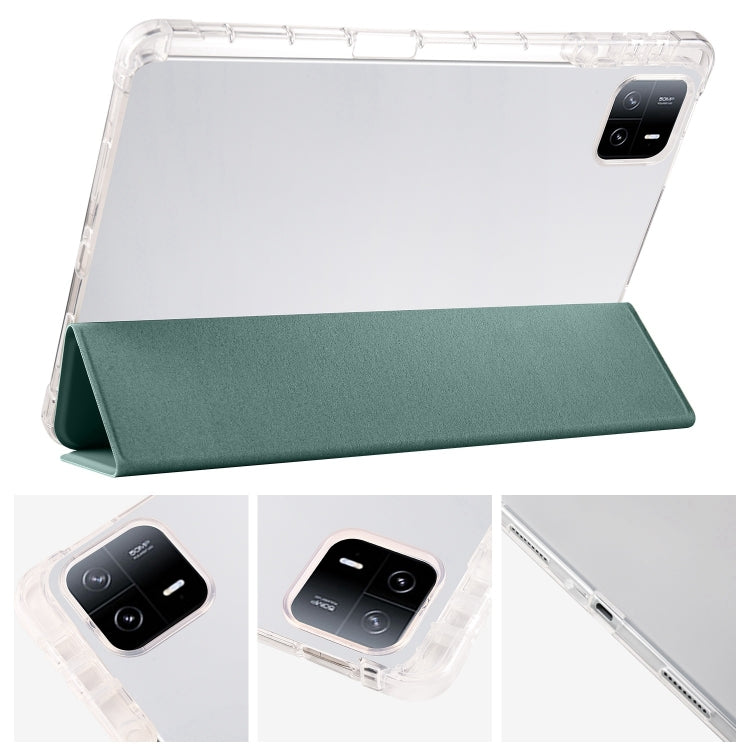 For iPad Air 13 2025 / 2024 3-fold Clear TPU Smart Leather Tablet Case with Pen Slot(Dark Green) - iPad Air 13 2025 / 2024 Cases by PMC TechLife | Online Shopping South Africa | PMC TechLife | Buy Now Pay Later Mobicred