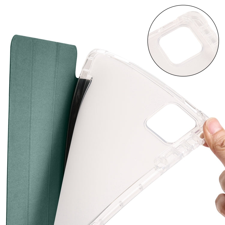 For iPad Air 13 2025 / 2024 3-fold Clear TPU Smart Leather Tablet Case with Pen Slot(Dark Green) - iPad Air 13 2025 / 2024 Cases by PMC TechLife | Online Shopping South Africa | PMC TechLife | Buy Now Pay Later Mobicred