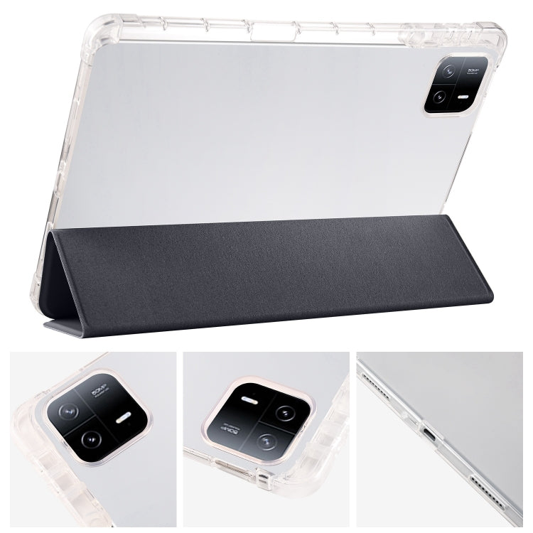 For iPad Air 13 2025 / 2024 3-fold Clear TPU Smart Leather Tablet Case with Pen Slot(Black) - iPad Air 13 2025 / 2024 Cases by PMC TechLife | Online Shopping South Africa | PMC TechLife | Buy Now Pay Later Mobicred