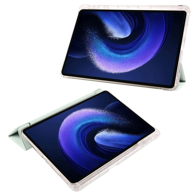For iPad Air 13 2024 3-fold Clear TPU Smart Leather Tablet Case with Pen Slot(Light Green) - iPad Air 13 2024 Cases by PMC TechLife | Online Shopping South Africa | PMC TechLife | Buy Now Pay Later Mobicred