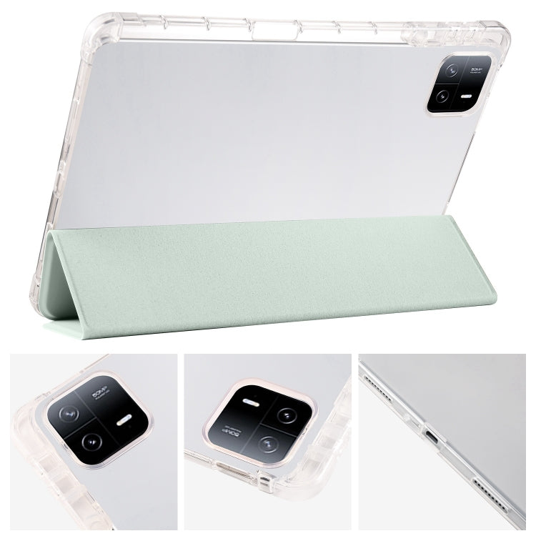 For iPad Air 13 2024 3-fold Clear TPU Smart Leather Tablet Case with Pen Slot(Light Green) - iPad Air 13 2024 Cases by PMC TechLife | Online Shopping South Africa | PMC TechLife | Buy Now Pay Later Mobicred