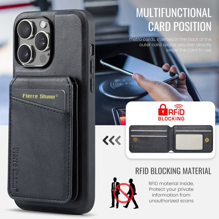 For iPhone 16 Pro Max Fierre Shann Cowhide Vertical Flip Magnetic Card Holder Phone Case(Black) - iPhone 16 Pro Max Cases by FIERRE SHANN | Online Shopping South Africa | PMC Jewellery | Buy Now Pay Later Mobicred