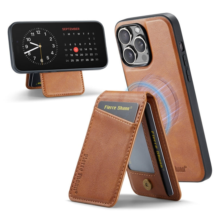 For iPhone 16 Pro Max Fierre Shann Cowhide Vertical Flip Magnetic Card Holder Phone Case(Brown) - iPhone 16 Pro Max Cases by FIERRE SHANN | Online Shopping South Africa | PMC Jewellery | Buy Now Pay Later Mobicred