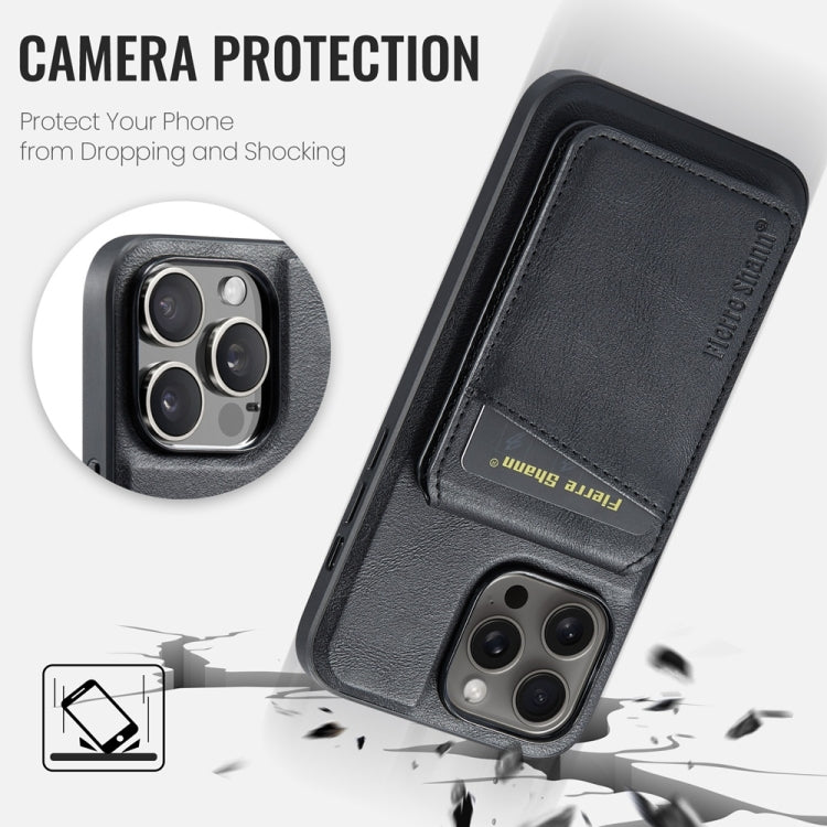 For iPhone 16 Pro Fierre Shann Cowhide Vertical Flip Magnetic Card Holder Phone Case(Black) - free shipping - PMC Jewellery - Order now!