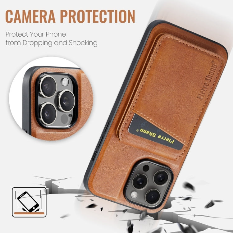 For iPhone 16 Pro Fierre Shann Cowhide Vertical Flip Magnetic Card Holder Phone Case(Brown) - free shipping - PMC Jewellery - Order now!