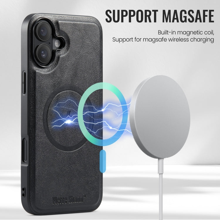 For iPhone 16 Plus Fierre Shann Cowhide Vertical Flip Magnetic Card Holder Phone Case(Black) - free shipping - PMC Jewellery - Order now!