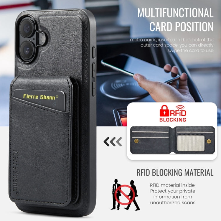 For iPhone 16 Plus Fierre Shann Cowhide Vertical Flip Magnetic Card Holder Phone Case(Black) - free shipping - PMC Jewellery - Order now!