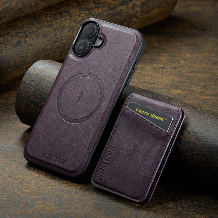 For iPhone 16 Plus Fierre Shann Cowhide Vertical Flip Magnetic Card Holder Phone Case(Purple) - free shipping - PMC Jewellery - Order now!