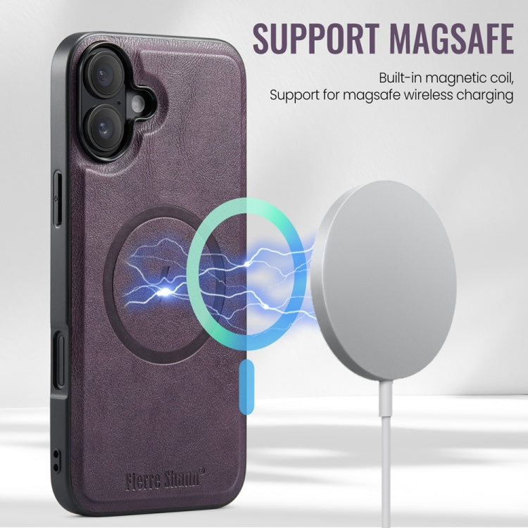 For iPhone 16 Plus Fierre Shann Cowhide Vertical Flip Magnetic Card Holder Phone Case(Purple) - free shipping - PMC Jewellery - Order now!